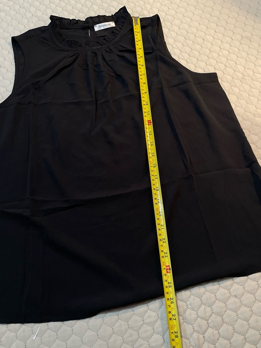 Simple Black Sleeveless Ruffle-Neck Shell - Picture 4 of 8
